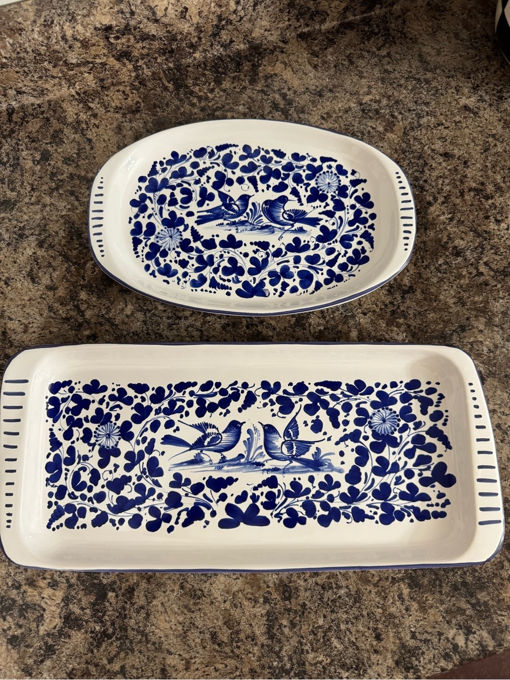 Italian 2 piece ceramic rectangle tray and oval tray